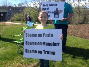 Ukrainian Americans of all ages protested involvement of Paul Manafort in Presidential politics in New Britain on April 23rd